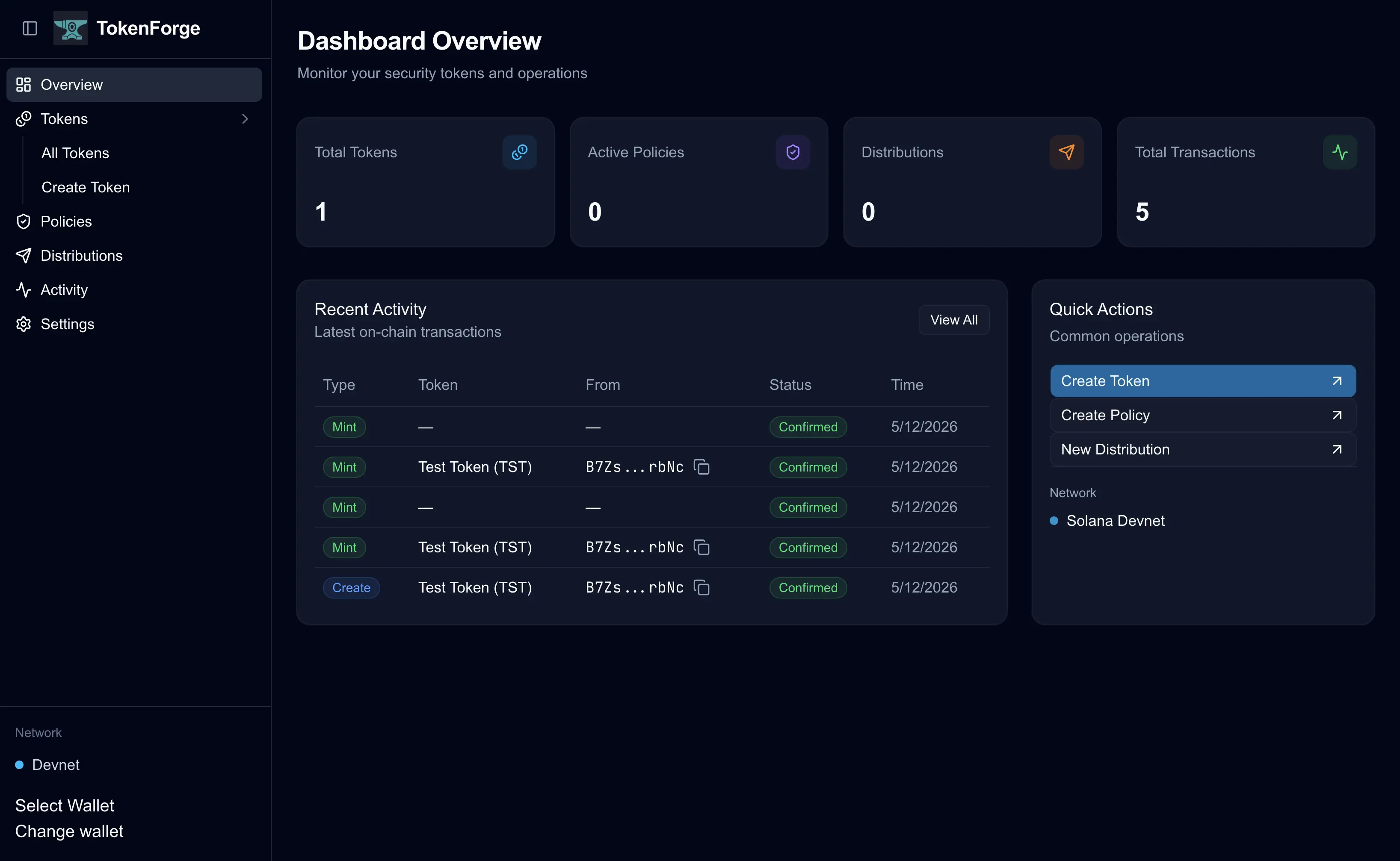 TokenForge Dashboard